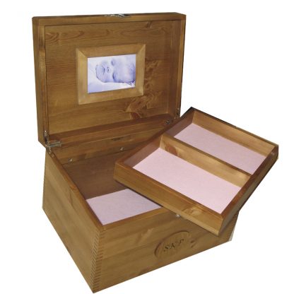Rustic Pine XL Box with tray pink felt