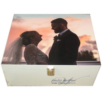Ivory Wedding Memory Box with photo on the lid and monogram