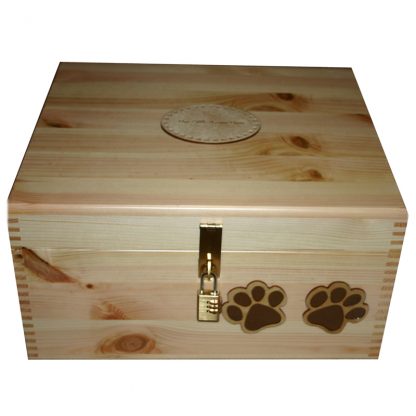 Large 35x30x18cm Natural Pine Colour Pet Memory Box with Dog Paws