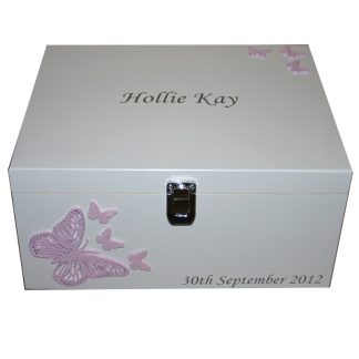 Wooden White Christening Box with Butterflies