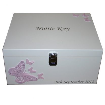 Wooden White Christening Box with Butterflies