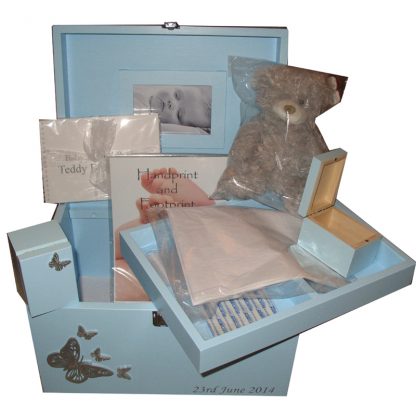 Blue Baby Gift Set of Keepsake Boxes with optional compartment tray