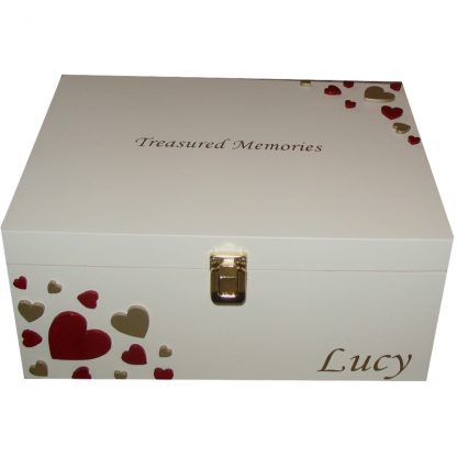 Ivory Keepsake Box Gift with red and gold hearts
