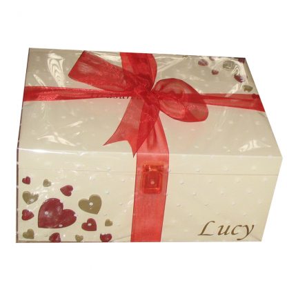 Ivory Keepsake Box with red and gold hearts Gift Wrapped