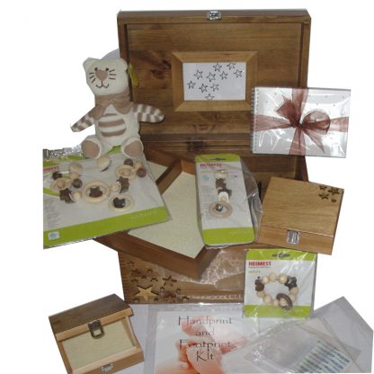 Natural XL Wooden Keepsake Boxes Pine Baby Gift Set with stars