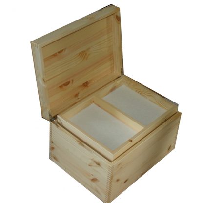 Natural coloured Wood XL Pine Keepsake Box with tray and cream felt