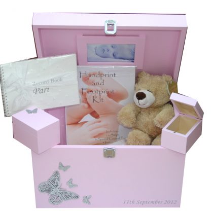Pink XL Baby Gift Set with wooden keepsake boxes