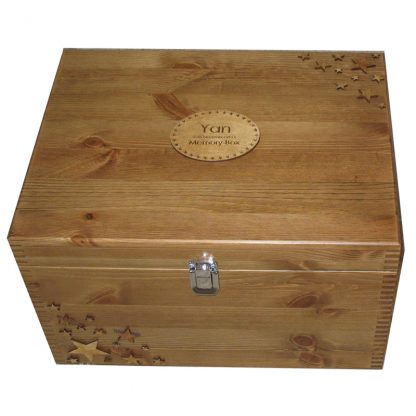 Rustic Pine XL Memory Box for keepsakes with stars