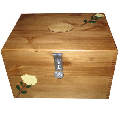 Rustic Pine XL Memory Box with yellow roses and lock