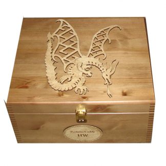 Wooden Memory Box with Mythical Dragon in Rustic Pine and clasp