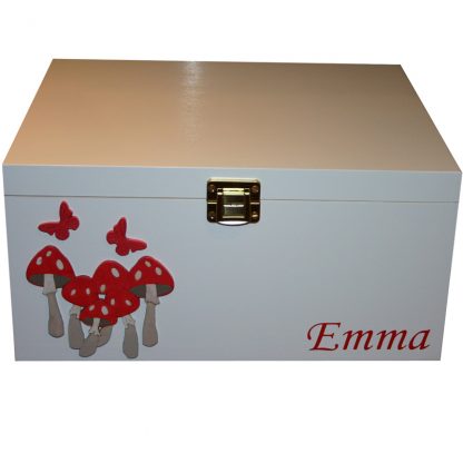 White Wood Keepsake Box with Red Toadstools