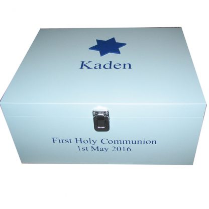 Blue Keepsake Box with star First Holy Communion with name