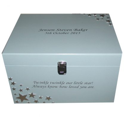 Pale Blue XL Painted Wooden Keepsake Box with silver stars, clasp and Twinkle Twinkle Little Star.....