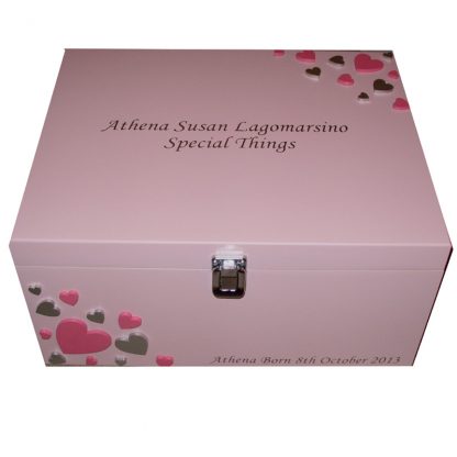 Limewood Pink Keepsake Box with Silver and Darker Pink Hearts