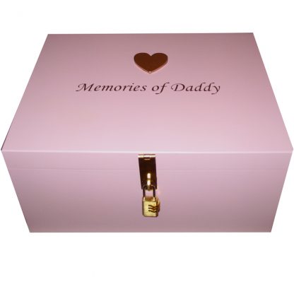 Pink Memory Box large gold heart with brass tone lock