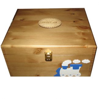 Personalised Keepsake Box in Rustic Pine with blue and white train
