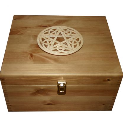 Rustic Pine Large Storage Box with Pentagram