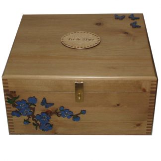 Natural Wood Pine Keepsake or Memory Box with wash of painted flowers