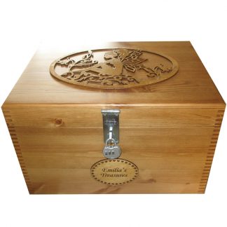 Personalised Natural Wood XL Keepsake Box for Memories with Bluebells and Fairy