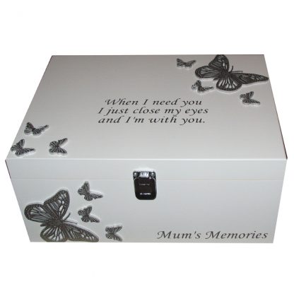 White Bereavement Memory Box Silver Butterflies