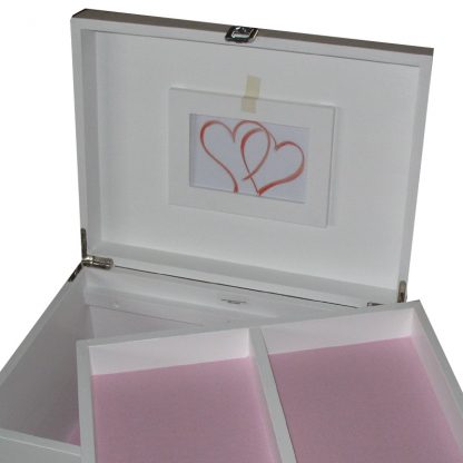 White XL Memory Box with tray and pale pink felt