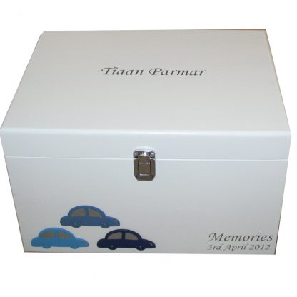 Keepsake or Memory Box for Boys with three cars Personalised