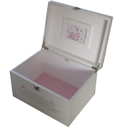 White Keepsake Box open with frame and pale pink felt