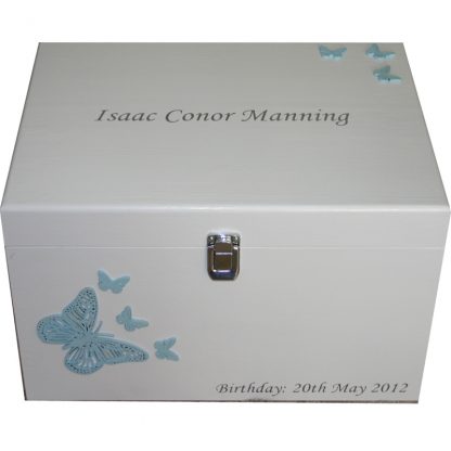 Baby Keepsake Box for a boy with pale blue butterflies