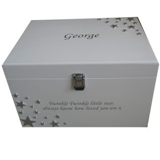 White XL Painted Unisex Keepsake Box with silver stars and Twinkle Twinkle Little Star