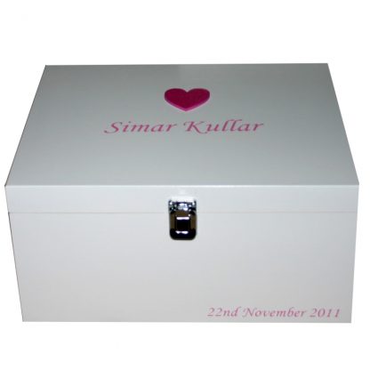 White Storage Box mid pink large heart name pink lettering