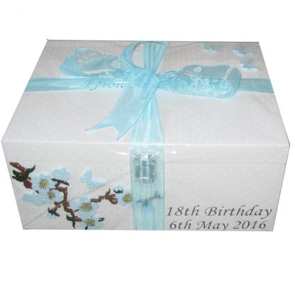 White Keepsake Box 18th Birthday with pale blue flowers