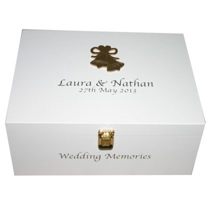 Ivory Wedding Keepsake Box with Gold Wedding Bells Personalised