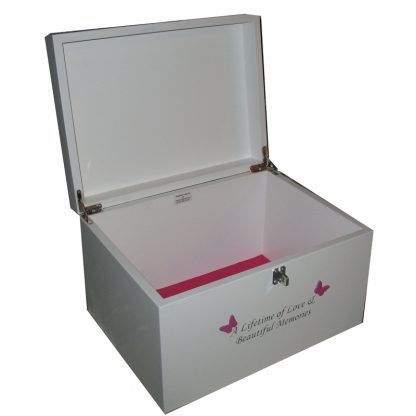 White XL Keepsake Boxes Dark Pink Flowers and Butterflies open