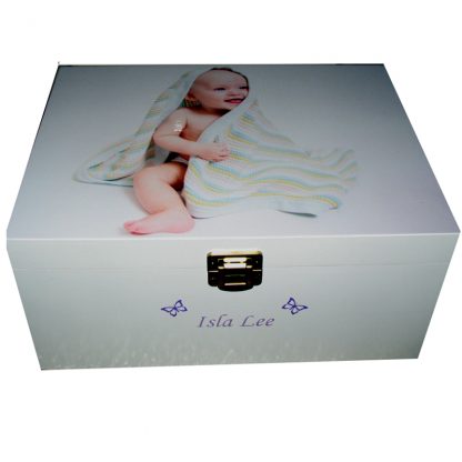 Personalised Baby Keepsake Box with photo on the lid