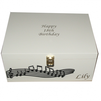 Adullts or Childrens Personalised Keepsake Boxes with musical notes in black