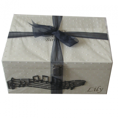 Gift Wrapped Wooden Keepsake Box with musical notes in black