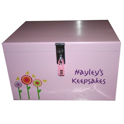 Girls Lockable Personalised XL Keepsake Storage Box with Funky Flowers
