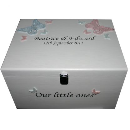 Extra Large Keepsake or Memory Box for twins butterflies