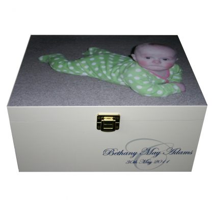 White Christening Box with Photo on the lid and Monogram - Special Christening Gifts