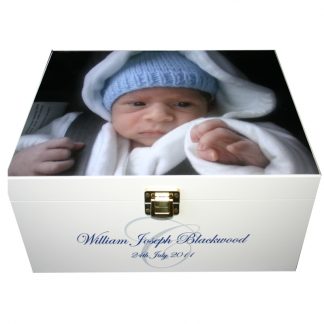 White Wooden Christening Box Photo box with Monogram