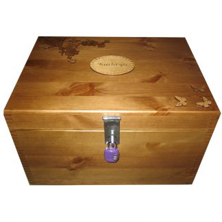 Personalised Natural or Rustic Pine XL Memory Storage Keepsake Box varnished Spray of Flowers