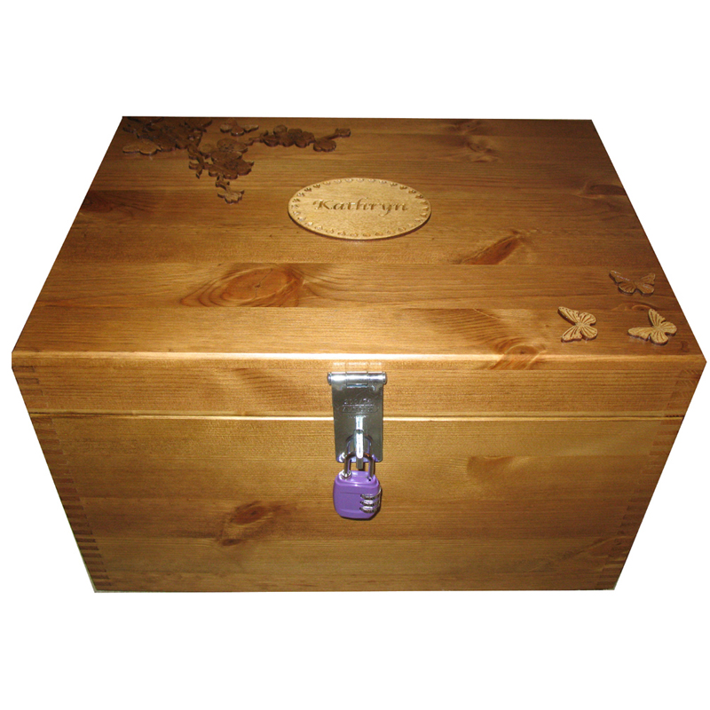 Keepsake Box Memories Wooden Personalised XL Boxes Decorative Flowers Dark Pink 