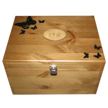 Decorative Extra Large Keepsake or Memory Box in Rustic finish with black butterflies