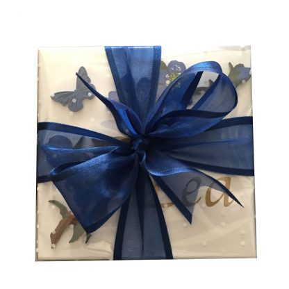 White Small Keepsake Box Gift Wrapped Royal Blue Ribbon