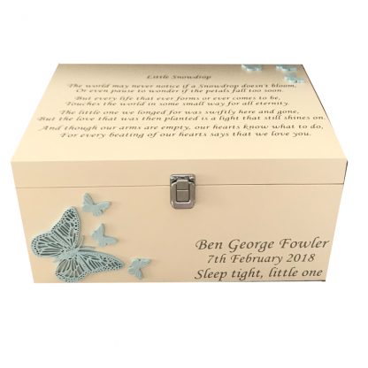 Ivory Bereavement Memory Box Butterflies Little Snowdrop