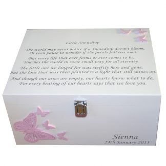 Wooden Bereavement Memorial Memory Box Butterflies - Little Snowdrop