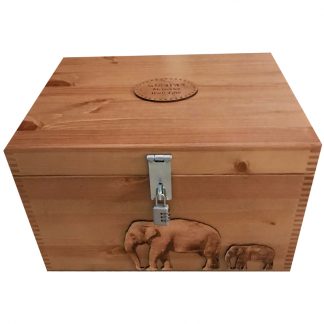 Natural Wood Memory Box XL Lacquered Small Elephant + Large Personalised