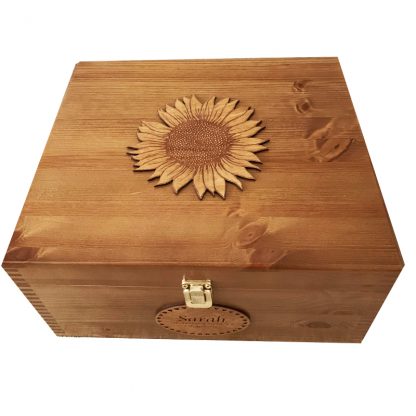 Personalised Wooden Memory Box Large Size with Sunflower