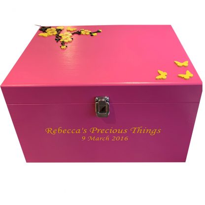Girls XL Keepsake Memory Box in Pink & Yellow with Flowers