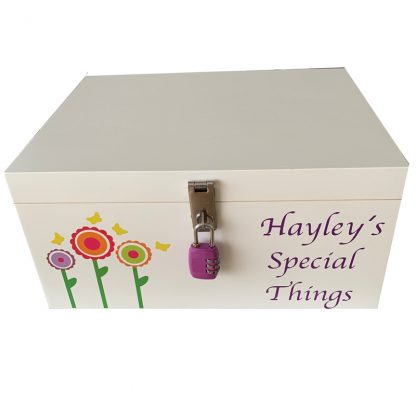 Girls Personalised Lockable Keepsake Box with funky flowers